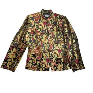 VTG Maggy L Women's Evening Jacket Jacquard Floral Size 4 Glack Gold Red Hook &